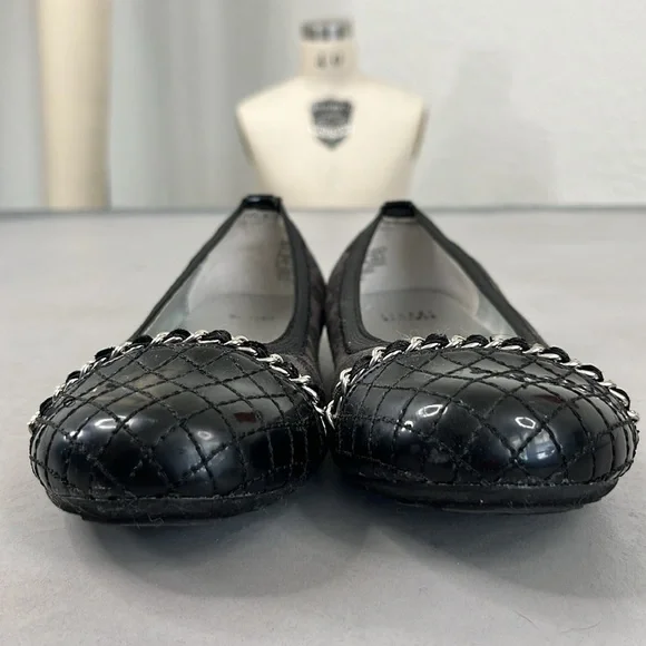 Stuart Weitzman Fannie Quilted Girls Leopard Ballet Flats Chain